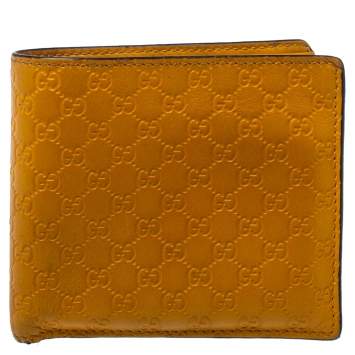 Pre Owned Gucci Mustard Yellow Leather Microguccissima Bifold Wallet