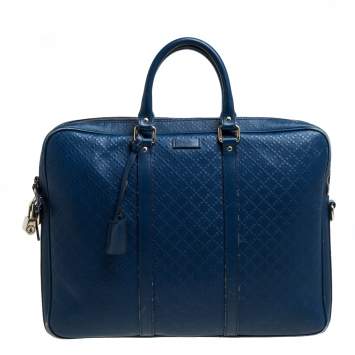 Pre Owned Gucci Blue Bright Diamante Leather Medium Briefcase 