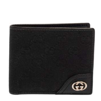 Pre Owned Gucci Black GG Canvas and Leather GG Interlocking Bifold wallet