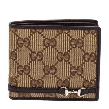 Pre Owned Gucci Beige/Ebony GG Canvas and Leather Horsebit Bifold Wallet