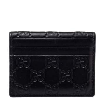 Pre Owned Gucci Black Guccissima Leather Bifold Card Holder
