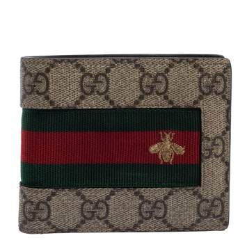 Pre Owned Gucci Beige GG Supreme Canvas Signature Web Bifold Wallet 