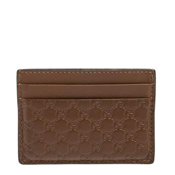 Pre Owned Gucci Brown Microguccissima Leather Card Holder