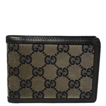 Pre Owned Gucci Beige/Navy Blue GG Canvas and Leather Bifold Wallet