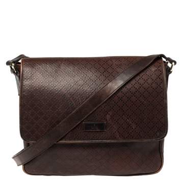 Pre Owned Gucci Brown Diamante Leather Messenger Bag