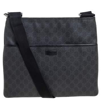 Pre Owned Gucci Black GG Supreme Canvas Medium Flat Messenger Bag