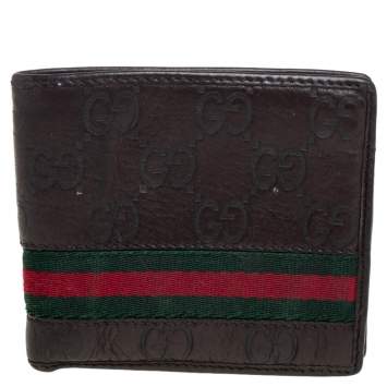 Pre Owned Gucci Brown Guccissima Leather Web Bifold Wallet