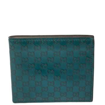 Pre Owned Gucci Turquoise Microguccissima Patent Leather Bifold Wallet