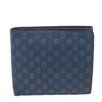 Pre Owned Gucci Blue Microguccissima Leather Bifold Wallet