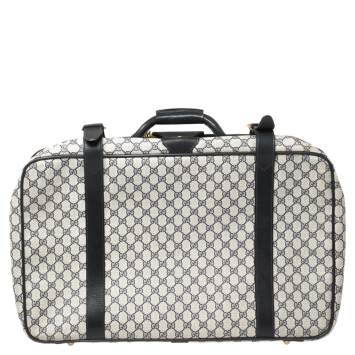 Pre Owned Gucci Navy Blue GG Supreme and Leather Trim Vintage Handheld Suitcase