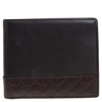 Pre Owned Gucci Dark Brown Guccissima Leather Bifold Wallet