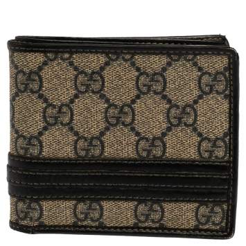 Pre Owned Gucci Beige/Black GG Supreme Canvas and Leather Bifold Wallet