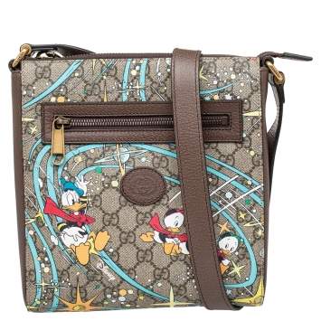 Pre Owned Gucci x Disney Beige GG Supreme Canvas and Leather Donald Duck Messenger Bag