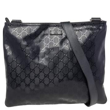 Pre Owned Gucci Black GG Imprime Leather Messenger Bag