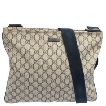 Pre Owned Gucci Navy Blue GG Supreme Canvas Messenger Bag
