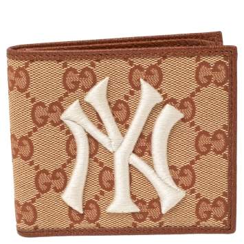 Pre Owned Gucci Beige/Brown GG Canvas New York Yankees Patch Bifold Wallet