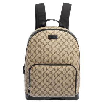 Pre Owned Gucci Beige/Black GG Supreme Canvas and Leather Backpack