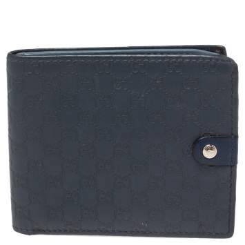 Pre Owned Gucci Blue Microguccissima Leather Bifold Wallet
