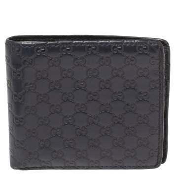 Pre Owned Gucci Navy Blue Microguccissima Leather Bifold Wallet