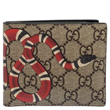 Pre Owned Gucci Beige GG Supreme Canvas Kingsnake Print Bifold Wallet