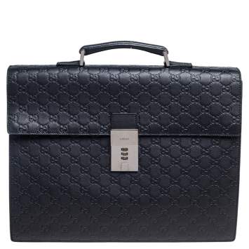 Pre Owned Gucci Black Guccissima Leather Combination Lock Briefcase