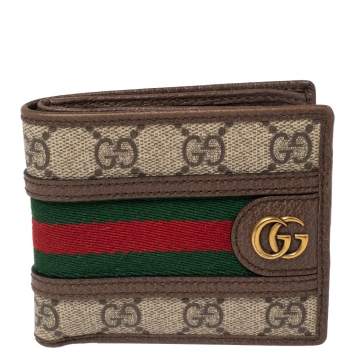 Pre Owned Gucci Beige/Brown Gucci Supreme Canvas and Leather Ophidia GG Bifold Wallet