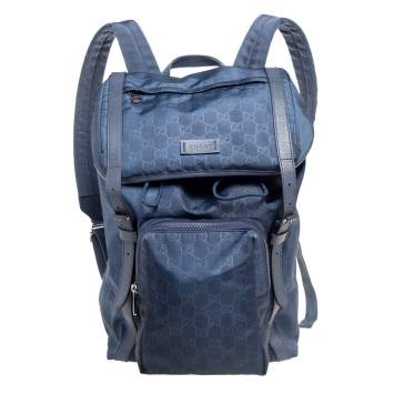 Pre Owned Gucci Blue Guccissima Nylon and Leather Light Backpack