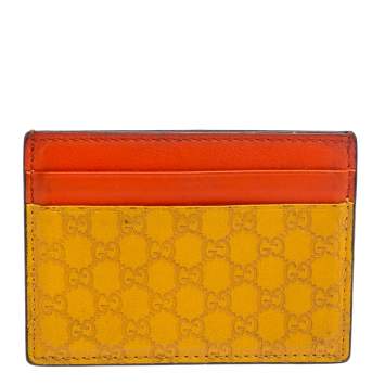 Pre Owned Gucci Orange/Yellow Microguccissima Leather Card Case