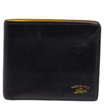 Pre Owned Gucci Black Leather Bifold Wallet