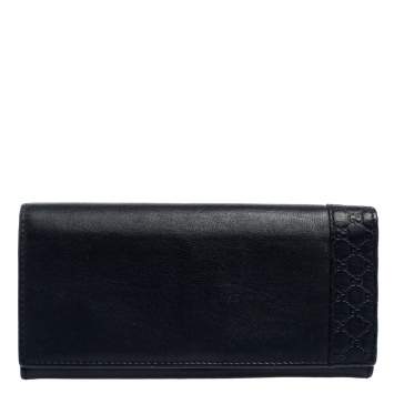 Pre Owned Gucci Navy Blue Guccissima Leather Flap Long Wallet