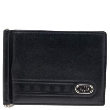 Pre Owned Gucci Black Leather Money Clip Bifold Wallet 