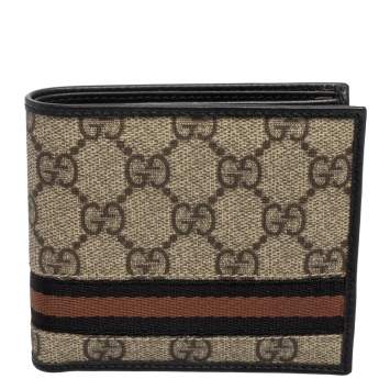 Pre Owned Gucci Beige GG Supreme Canvas Web Bifold Wallet