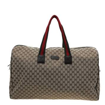 Pre Owned Gucci Beige/Ebony GG Canvas and Leather Carryall Duffle Bag