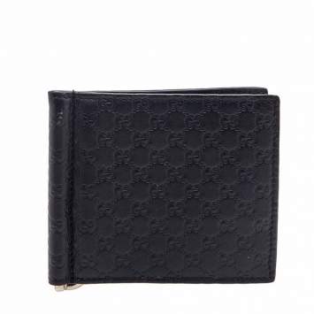Pre Owned Gucci Black Microguccissima Leather Money Clip Wallet