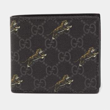 Pre Owned Gucci Black/Grey GG Supreme Canvas Tiger Print Bifold Wallet