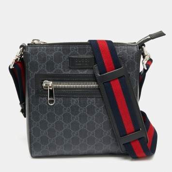 Pre Owned Gucci Black GG Supreme Canvas and Leather Small Messenger Bag