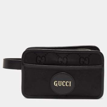 Pre Owned Gucci Black GG Nylon and Leather Off the Grid Wash Bag