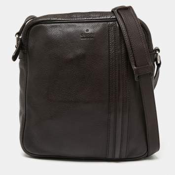 Pre Owned Gucci Dark Brown Leather Messenger Bag