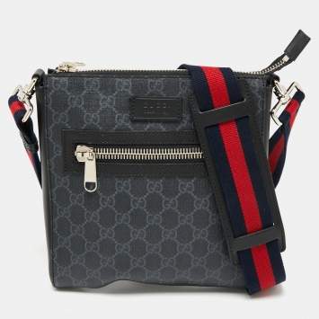 Pre Owned Gucci Black GG Supreme Canvas And Leather Small Messenger Bag