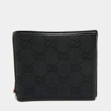 Pre Owned Gucci Black GG Canvas and Leather Wed Bifold Wallet