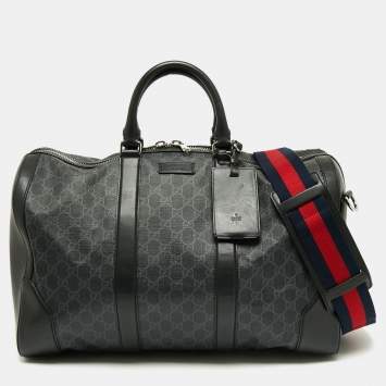 Pre Owned Gucci Black GG Supreme Canvas And Leather Large Carry On Duffel Bag