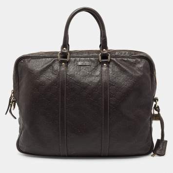 Pre Owned Gucci Dark Brown Guccissima Leather Briefcase Bag
