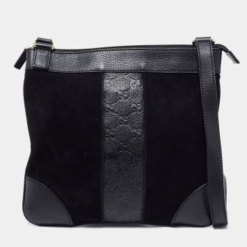 Pre Owned Gucci Black Suede and Guccissima Leather Messenger Bag