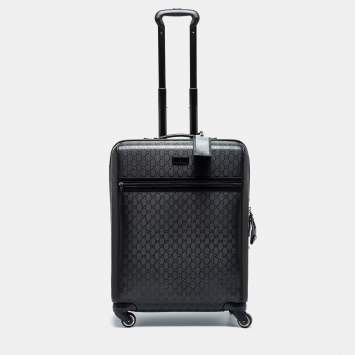 Pre Owned Gucci Black GG Imprime Canvas and Leather Trolley Suitcase