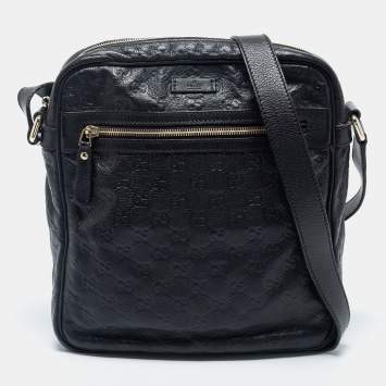 Pre Owned Gucci Black Guccissima Leather Messenger Bag