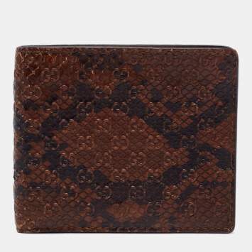 Pre Owned Gucci Brown Microguccissima Python Bifold Wallet