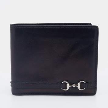 Pre Owned Gucci Black Leather Horsebit Bifold Wallet