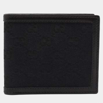 Pre Owned Gucci Black GG Canvas and Leather Bifold Wallet