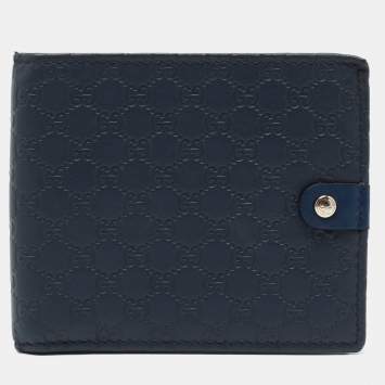 Pre Owned Gucci Navy Blue Microguccissima Leather Bifold Wallet