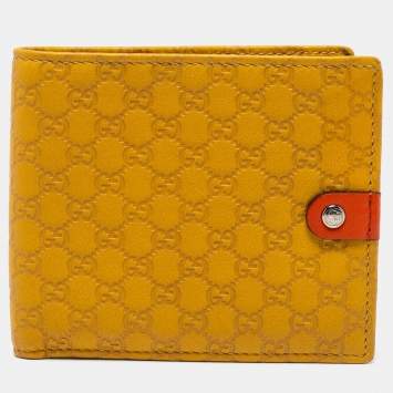 Pre Owned Gucci Yellow Micro Guccissima Leather Bifold Wallet